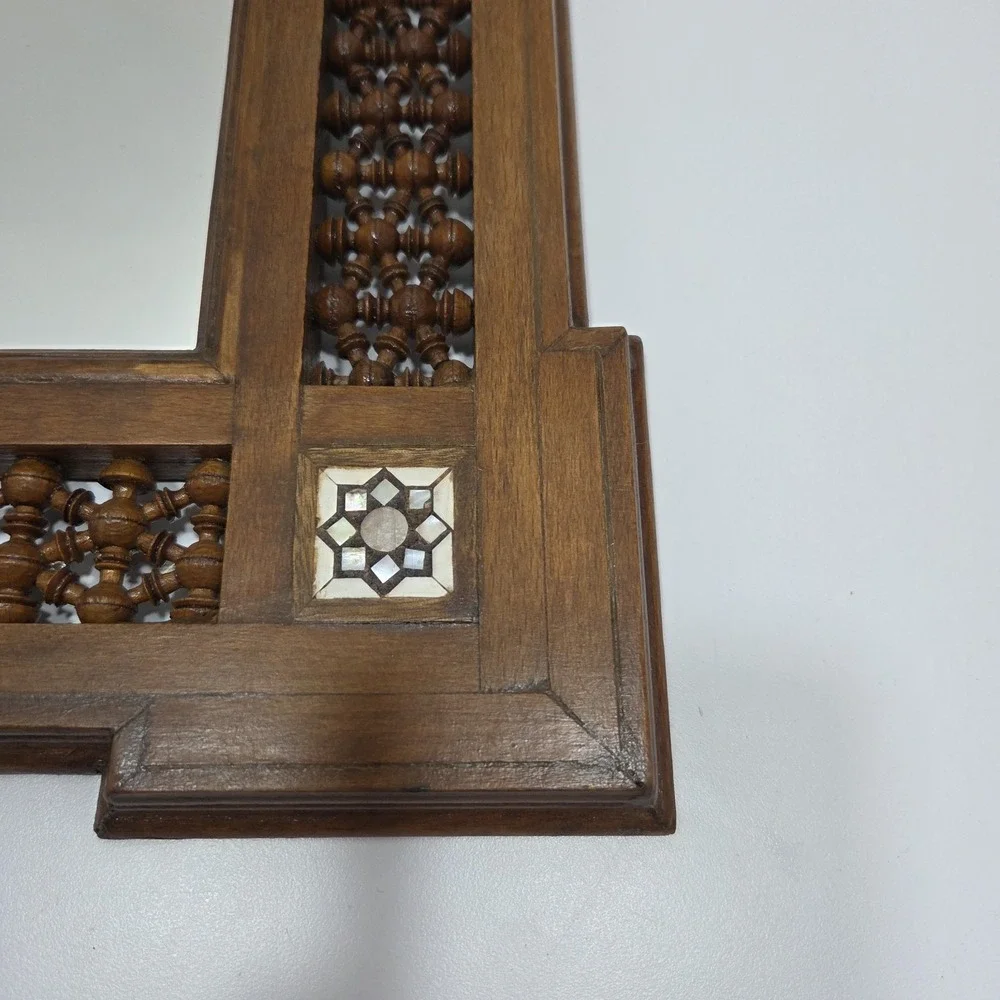 Handcrafted Wooden arabesque mirror frame decorated with mother of pearl Acents
